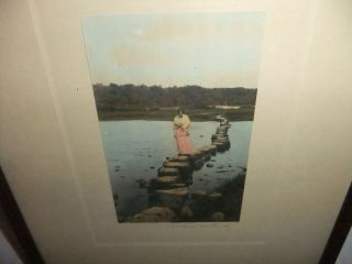 Wallace Nutting Untitled Stepping Stones Bolton Abbey Hand Colored Photo Signed