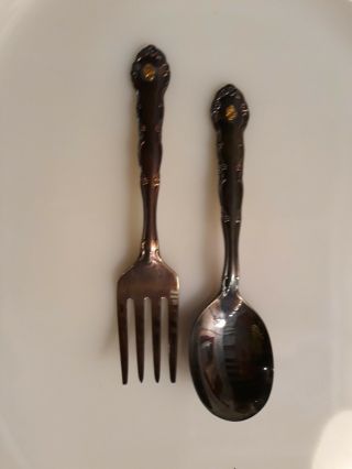 Vintage Gold Nugget 1881 Rogers Oneida Flirtation Baby Fork And Spoon