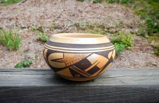 Old Hopi Pottery Bowl By Sadie Adams (flower Woman)