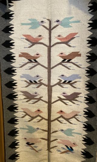 Vintage Native American Navajo Tree Of Life Birds Wool Floor Rug Wall Hanging