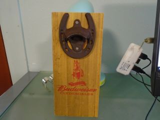 Cast Iron & Wood Horseshoe Budweiser Clydesdales Wall Mount Beer Bottle Opener