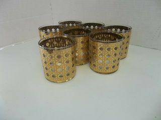 Vintage Culver Glass Mid Century 22k Gold Low Ball Glasses/tumblers Set Of 7
