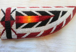 Beaded Native American knife sheath,  brain tan hide,  Apache with obsidian knife 2