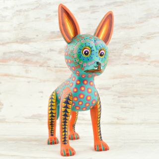 Magia Mexica A1750 Dog Alebrije Coco Oaxacan Wood Carving Painting Handcrafted