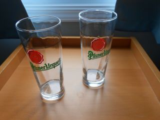 Set Of 2 Pilsner Urquell Glasses Czech Republic With Swirl Design