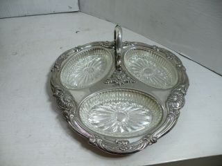 Vintage Silver Plated 3 Section Dip Snack Dish