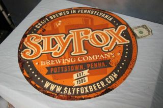 Sly - Fox Beer Brewing Co.  Large Tin/steel Distressed Look Sign 18 " Diameter Pa