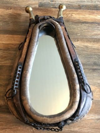 Vintage Ranch Farmhouse Brass Cast Iron Leather Horse Collar Mirror