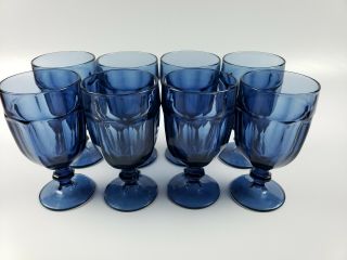 Vintage Usa Libbey Duratuff 8 Gibraltar Cobalt Blue Glasses Water Goblets Wine