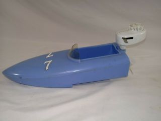 Vintage 1957 Ideal 7 Racing Boat With Wind Up Outboard Motor 12 "