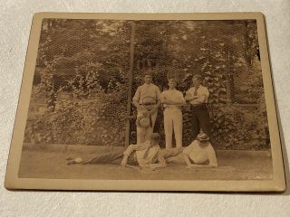 Boys Tennis Team Photo Signed K.  Mcarpines No.  10 Dated 1891 3”x5” Cabinet Card