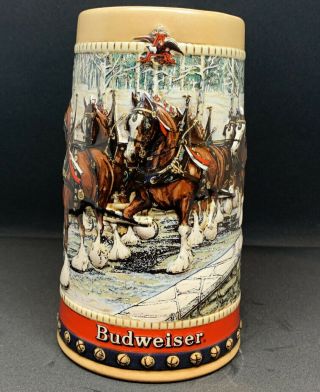 1988 Anheuser Busch Ab Budweiser Bud Holiday Christmas Beer Stein Clydesdales