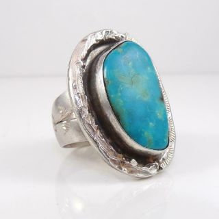 Large 14gr Vtg Native American Sterling Silver Blue Turquoise Ring Size 10 Lfk4