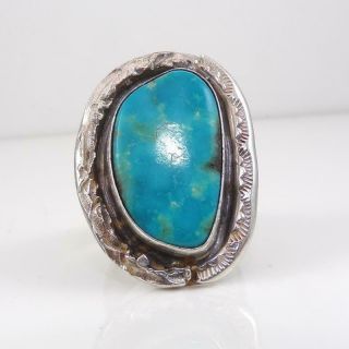 LARGE 14gr Vtg Native American Sterling Silver Blue Turquoise Ring Size 10 LFK4 2