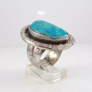 LARGE 14gr Vtg Native American Sterling Silver Blue Turquoise Ring Size 10 LFK4 3