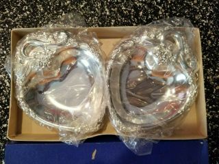 Set Of 2 Vintage Silver - Plated Heart Shaped Candy Dish In Plastic