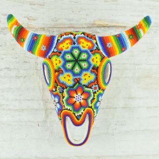 Magia Mexica H627 Bull Skull Huichol Art Mexican Hand Beaded Crafts