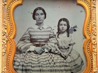 Gorgeous Mother & Pretty Sad Daughter C1857 6th Plate Ruby Ambrotype Civil War