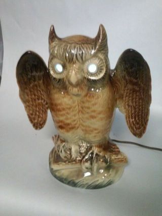 Vintage Mid - Century Large Kron Great Horned Owl Tv Light And Spooky