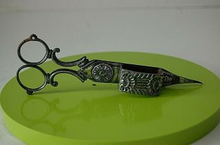 Antique Victorian Ornate Silverplate Candle Snuffer Wick Trimmer Scissors