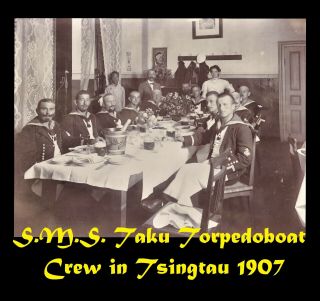 China Qingdao Tsingtau S.  M.  S Torpedoboot Taku Crew Dinner Dec.  1907 Very Large