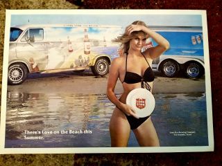 Lone Star Beer Sexy Blonde Frisbee Beach Black Bikini Love Machine Van