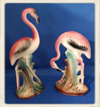 Vintage Maddux Of California Glazed Ceramic Flamingo Set 1950 