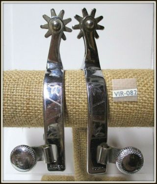 Vintage Usa Made Old Rodeo Marked Kelly Hand Engraved Adult Spurs