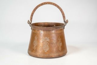 12 " Large Vintage Solid Copper Cauldron Pot Kettle W/ Iron Handle
