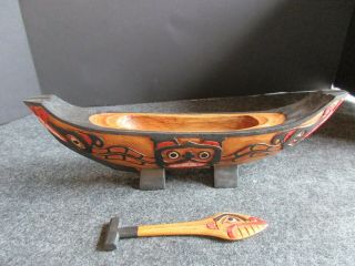 Classic Northwest Coast Design,  Carved Canoe/boat & Oar Effigy Bowl,  Wy - 03442a