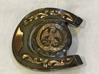 Rare Mexico Coat Of Arms - Horseshoe - Fzr Sterling Silver & 14k Gold Belt Buckle