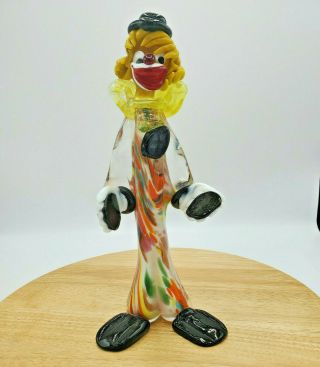 Vintage Murano Italy Colorful Hand Blown Art Glass 10.  5 " Tall Clown Figurine