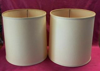 2 Vintage Mid Century Modern Drum Lamp Shades,  Barrel Linen Retro -