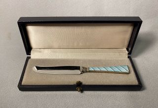 Original/signed/ela/danish/blue Guilloché Handle/4”5/8 Knife/sterling Silver.