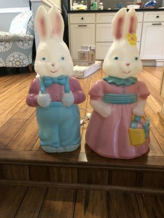 Vintage Empire Blow Mold Mr.  & Mrs.  Bunny Rabbits 36” Light Up -