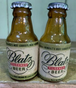 Vintage Blatz Beer Bottle Salt Pepper Shaker,  Advertising