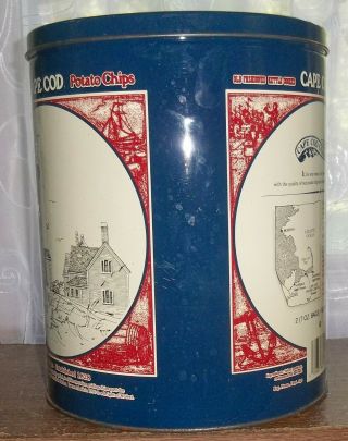 Cape Cod Potato Chips Vintage Collectible Blue Tin Nobska,  Chatham Lighthouses 3