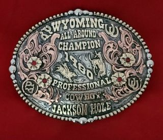 1980 Vintage Rodeo Trophy Belt Buckle☆jackson Wyoming ☆bronc Riding Champion 383