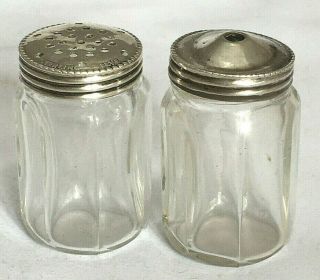 Pair Vintage Miniature Glass Sterling Silver Salt & Pepper Pot