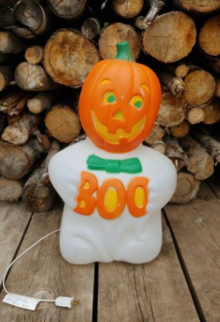 Vintage Halloween Tpi Lighted Pumpkin Head Ghost Boo Blow Mold - 24 " Tall -