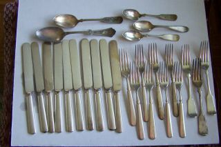 26 Piece - - Rogers Bros Silverplate Flatware - Forks,  Spoons,  Knives - Fiddle Back