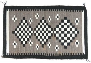 Vtg Navajo Handmade Wool Rug Blanket Woven Checkerboard Diamond Cross 51 " X 32 "
