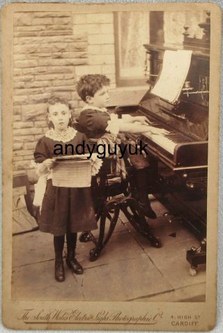 Cabinet Card Llantrisant Wales Children At Piano Musical Instrument Welsh Lanham