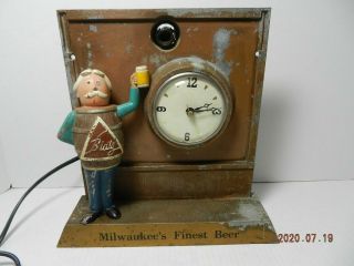 Vintage Blatz Beer Barrel Man With Clock.  Display Is Incomplete