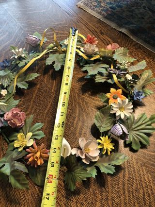 Very Large Vintage Petite Choses Metal Wreath With Flowers And Bow