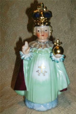Vintage Catholic Jesus Infant Of Prague Statue Figure Pottery Planter