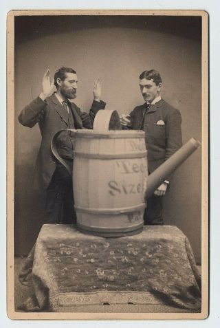 Two Men Giant Watering Barrel Spout Patent Model Rutland Vt 1870s Cabinet Photo