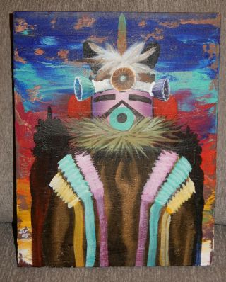 Navan Kachina (velvet Shirt) By Emmett Navakuku,  Hopi Acrylic On Canvas 11 X 14