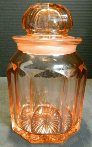 Vintage Pink Depression Glass Tobacco Jar / Canister 7.  5 " X 4.  13 " X 4.  13 " Excell