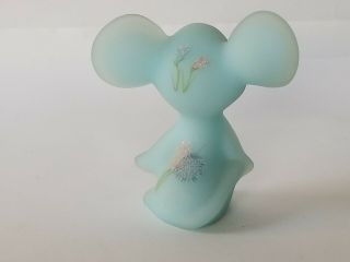 Fenton Hand Painted Mouse Figurine Blue Satin Artist Signed Vintage with Label 2